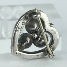 Load image into Gallery viewer, Antique Victorian or Edwardian Hallmarked Silver Sweetheart Heart Brooch with Trio of Paste