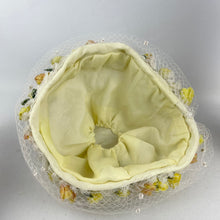 Load image into Gallery viewer, Original Late 1950's White Net Summer Hat with Orange and Yellow Flower Trim *