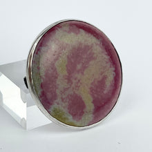 Load image into Gallery viewer, Art Nouveau Ruskin Pottery Brooch in Pink, Grey and Mustard - Set in Hallmarked Silver Mount *