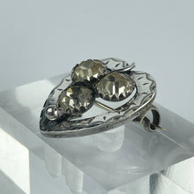 Load image into Gallery viewer, Antique Victorian or Edwardian Hallmarked Silver Sweetheart Heart Brooch with Trio of Paste