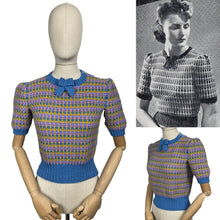 Load image into Gallery viewer, Reproduction 1940's Waffle Stripe Jumper in Blue, Pink, Purple and Mustard Knitted from a Wartime Pattern - Bust 36 38 40