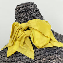 Load image into Gallery viewer, Original 1930’s 1940’s Navy Blue Conical Straw Hat with Large Double Bow Ribbon Trim in Chartreuse