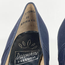 Load image into Gallery viewer, Original 1940's 1950's Deadstock Blue Suede Court Shoes with Punch Detail - UK 4.5