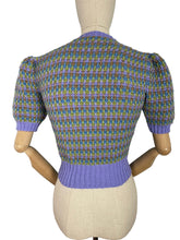 Load image into Gallery viewer, Reproduction 1940's Waffle Stripe Jumper in Brown, Blue, Green and Lavender Knitted from a Wartime Pattern - Bust 36 38 40