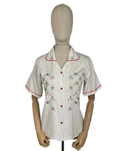 Load image into Gallery viewer, Vintage White Cotton Embroidered Blouse with Red Buttons - Bust 34 35