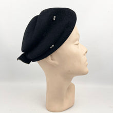 Load image into Gallery viewer, Original 1950's Classic Black Fur Felt Hat with Teeny Paste Trim - Smart Little Piece