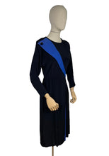 Load image into Gallery viewer, Original 1980's does 1940's Black and Blue Crepe Colour Block Dress - Bust 34 36 *