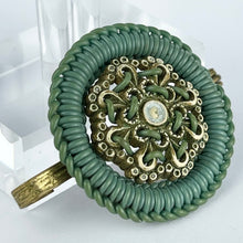 Load image into Gallery viewer, Original 1940's Green and Cream Make Do and Mend Brooch