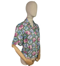 Load image into Gallery viewer, Original 1940's Vibrant Floral Print Blouse in Pink, Green, Yellow and Blue - Bust 36 38 *