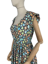 Load image into Gallery viewer, Original 1950's Classic Cotton Day Dress in Green, Blue, Orange and Grey Abstract Print - Bust 36 *