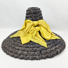 Load image into Gallery viewer, Original 1930’s 1940’s Navy Blue Conical Straw Hat with Large Double Bow Ribbon Trim in Chartreuse