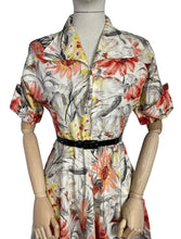 Load image into Gallery viewer, Original Late 1940's or Early 1950's CC41 Belted Zip Fronted Bold Floral Dress in Taffeta - Bust 36 38