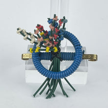 Load image into Gallery viewer, Original 1940's Blue, Red, Pink, White and Yellow Wartime Make Do and Mend Brooch with Flower Cluster Centre