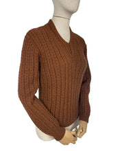 Load image into Gallery viewer, Reproduction Hand Knitted Jumper in Warm Brown with Long Sleeves - Bust 36 38