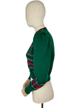 Load image into Gallery viewer, Late 1930's Reproduction Hand Knitted Long Sleeved Ski Jacket in Bottle Green, Cranberry Red, Slate Grey and Black Pure Wool - Bust 38
