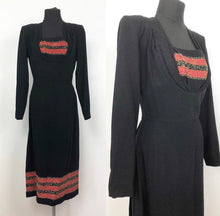 Load image into Gallery viewer, 1930s Black, Red and Gold Evening Dress with Soutache