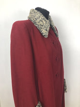 Load image into Gallery viewer, 1940s Red Wool Coat with Grey Fur Trim - B38