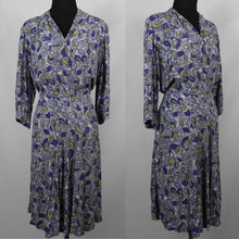 Load image into Gallery viewer, 1940s Purple and Chartreuse Crepe Dress - B40 42