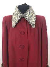 Load image into Gallery viewer, 1940s Red Wool Coat with Grey Fur Trim - B38