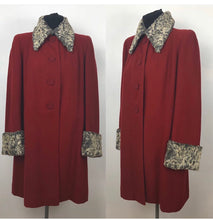 Load image into Gallery viewer, 1940s Red Wool Coat with Grey Fur Trim - B38