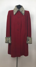 Load image into Gallery viewer, 1940s Red Wool Coat with Grey Fur Trim - B38