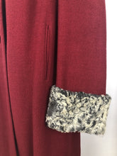Load image into Gallery viewer, 1940s Red Wool Coat with Grey Fur Trim - B38