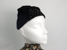 Load image into Gallery viewer, 1930s Navy Felt and Black Velvet Beaded Evening Hat