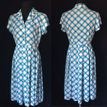 Load image into Gallery viewer, 1950s St Michael Marspun Blue and Check Dress - B36
