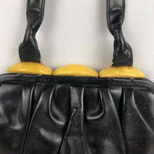 Load image into Gallery viewer, Original 1940s Black Leather Handbag with Yellow Lucite Clasp - Vintage Bag