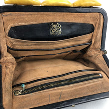 Load image into Gallery viewer, Original 1940s Black Leather Handbag with Yellow Lucite Clasp - Vintage Bag