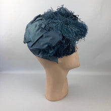 Load image into Gallery viewer, 1940s Alice Camue Blue Ostrich Feather and Silk Hat