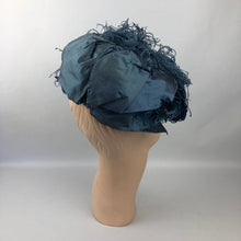 Load image into Gallery viewer, 1940s Alice Camue Blue Ostrich Feather and Silk Hat