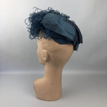 Load image into Gallery viewer, 1940s Alice Camue Blue Ostrich Feather and Silk Hat