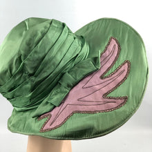 Load image into Gallery viewer, RESERVED FOR LOU - 1920s 1930s Green and Pink Fabric Sun Hat - Beach Wear