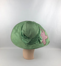 Load image into Gallery viewer, RESERVED FOR LOU - 1920s 1930s Green and Pink Fabric Sun Hat - Beach Wear