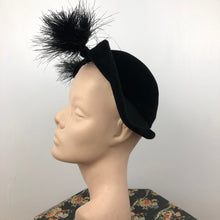 Load image into Gallery viewer, Original 1920s or 1930s Black Fur Felt and Ostrich Feather Hat - Deco - Flapper