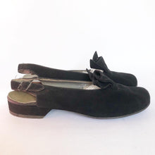 Load image into Gallery viewer, 1940s Velvet Step Black Suede Flat Shoes - UK 3.5 or 4