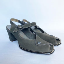 Load image into Gallery viewer, Original 1940s Charcoal Grey Suede Sandals - Great Shoes - UK 7 or 7.5