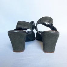 Load image into Gallery viewer, Original 1940s Charcoal Grey Suede Sandals - Great Shoes - UK 7 or 7.5