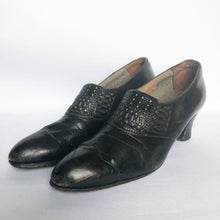Load image into Gallery viewer, Original 1920s 1930s Black Leather Court Shoes by Mansfield - UK 3.5 or 4