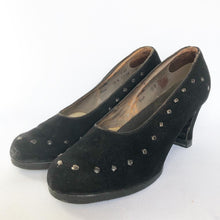 Load image into Gallery viewer, Original 1940s Black Suede and Leather Court Shoes - UK 3 3.5