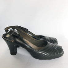 Load image into Gallery viewer, Original 1940s Black Leather Vitality Peep Toe Shoes - UK 3 3.5*