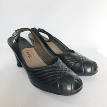 Load image into Gallery viewer, Original 1940s Black Leather Vitality Peep Toe Shoes - UK 3 3.5*