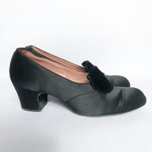 Load image into Gallery viewer, Original 1940s Black Satin and Velvet Evening Shoes by Randalls - UK 3.5 or 4