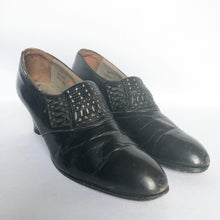 Load image into Gallery viewer, Original 1920s 1930s Black Leather Court Shoes by Mansfield - UK 3.5 or 4