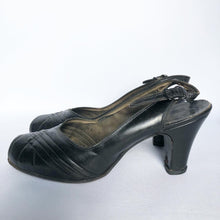 Load image into Gallery viewer, Original 1940s Black Leather Vitality Peep Toe Shoes - UK 3 3.5*