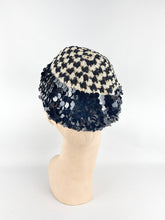 Load image into Gallery viewer, Original 1920's 1930's Black and White Crochet Beret - Cap with Sequin Trim *