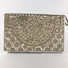 Load image into Gallery viewer, Vintage White Velvet Evening Bag with Metallic Gold Embroidery