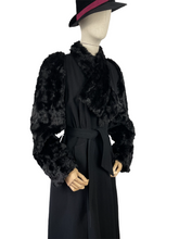Load image into Gallery viewer, RESERVED FOR SAM Incredible Original 1930s Black Belted Wool Coat with Faux Fur Sleeves - Bust 34 35 36