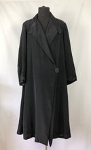 Load image into Gallery viewer, Wounded but Wearable 1920s 1930s Black Coat with Statement Button and Satin Trim - Bust